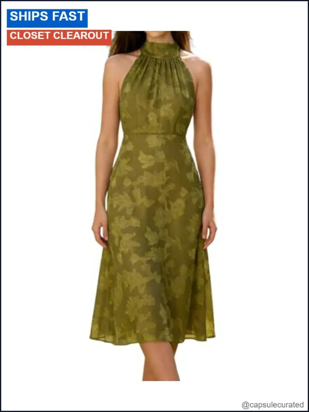 Halter Neck Sleeveless Midi Dress Floral A-Line Summer Semi Formal